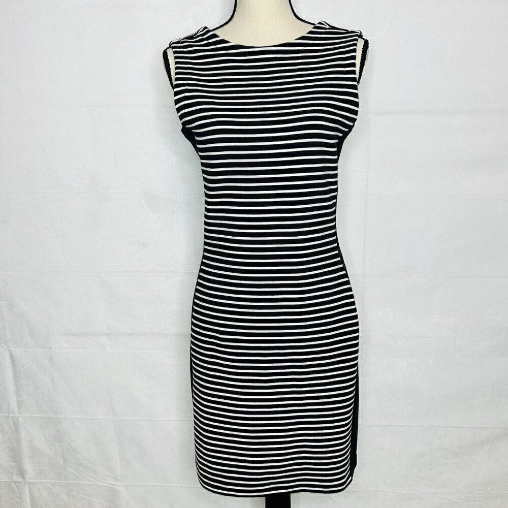 Athleta Mala Dress Size Small S Black White Stripe Sleeveless Tank Bodycon